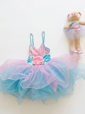 Weissman Ballet Tutu Costume Child S/M Pink Blue + Matching Bear Plush Set Dance